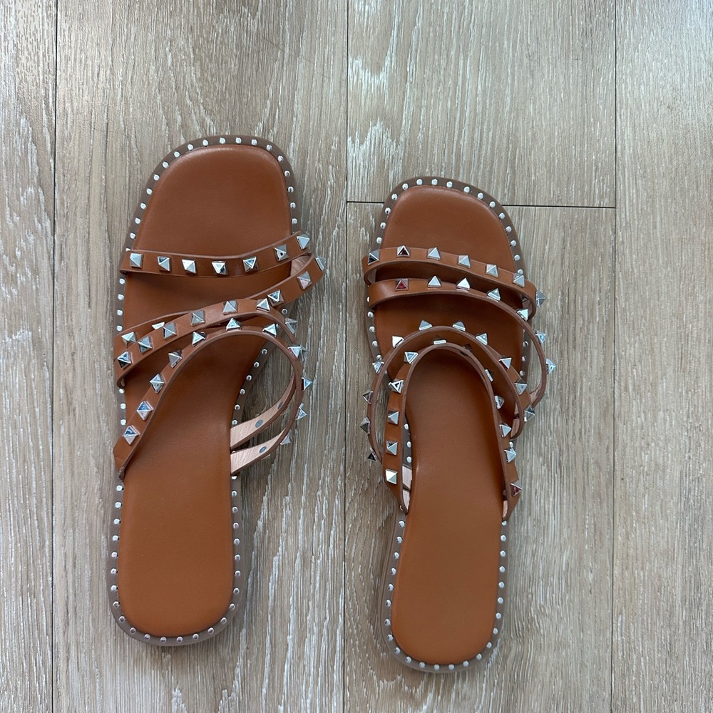 Worn once tan studded sandals